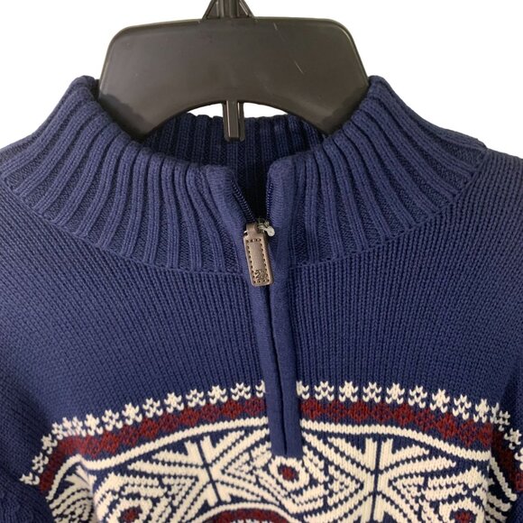 Izod Nordic Fair Isle Mens Half-Zip Sweater Large Blue & White - Picture 1 of 9